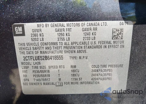 2011 GMC Terrain Slt-1 from USA, damaged, VIN 2CTFLUE52B6418555